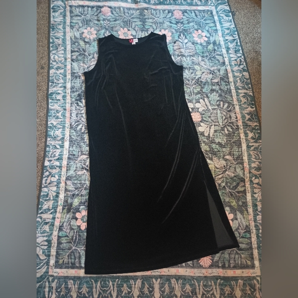 JM Womens Black Velvet Maxi Dress 3X Slit Sleeveless Formal Minimalist Capsule
